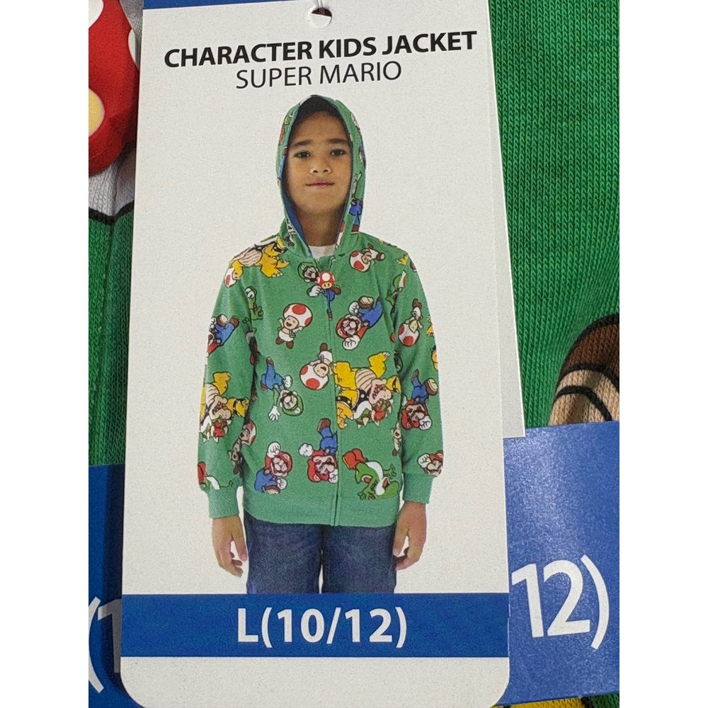 Nintendo Super Mario Bros Kids Zip Up Hoodie Jacket Green All Over Print L 10/12